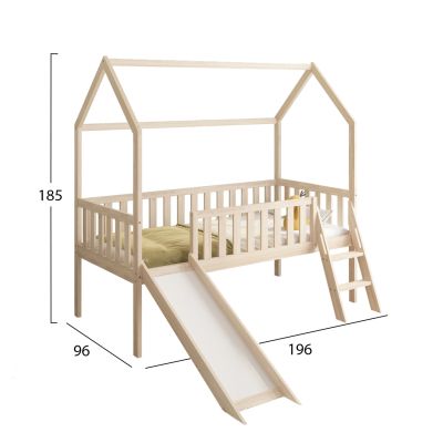 BED FOR KIDS t.MONTESSORI WITH SLIDE PHYLLIS HM701.01 PINE WOOD IN NATURAL FOR MATTRESS 190x90cm.