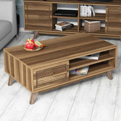 COFFEE TABLE MELAMINE IN WALNUT COLOR HM9497.01  105x60x38,2Hcm.