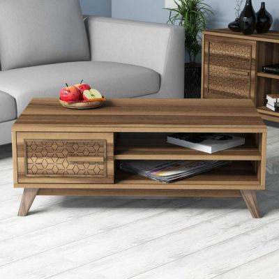 COFFEE TABLE MELAMINE IN WALNUT COLOR HM9497.01  105x60x38,2Hcm.