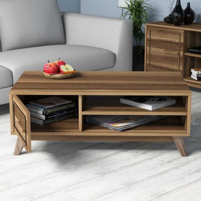 COFFEE TABLE MELAMINE IN WALNUT COLOR HM9497.01  105x60x38,2Hcm.