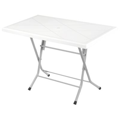 WHITE POLYPROPYLENE TABLE HM5853 WITH FOLDABLE METALLIC BASE