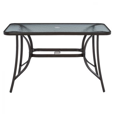 OUTDOOR TABLE BROWN METAL GLASS TOP WITH UMBRELLA HOLE 120Χ70Χ72Hcm.HM5021.12