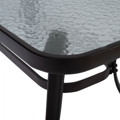 OUTDOOR TABLE BROWN METAL GLASS TOP WITH UMBRELLA HOLE 120Χ70Χ72Hcm.HM5021.12
