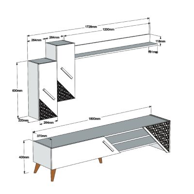ТВ КОМБО МЕБЕЛИ HM9514.02 МЕЛАМИН В ЦВЯТ ОРЕХ 180x37x40Hcm