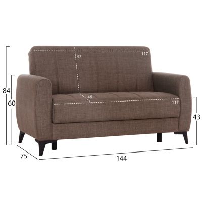 SOFA-BED 2-SEATER WITH STORAGE SPACE NIKKO HM3293.02 BROWN FABRIC 144x75x84Hcm.
