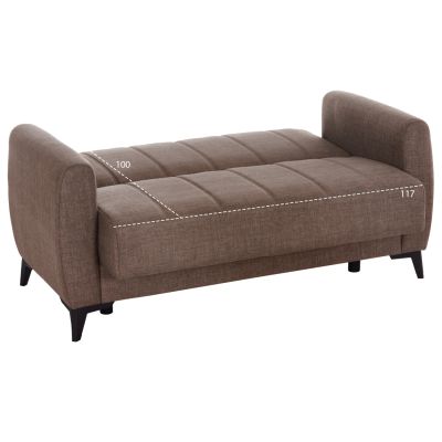 SOFA-BED 2-SEATER WITH STORAGE SPACE NIKKO HM3293.02 BROWN FABRIC 144x75x84Hcm.