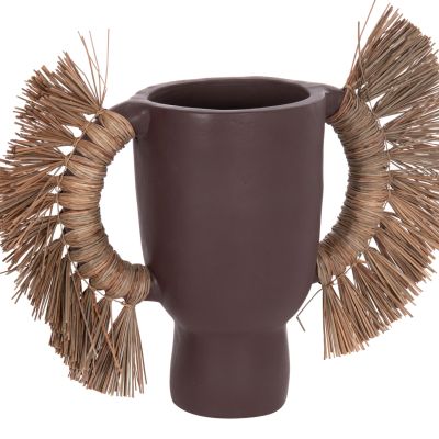 DECORATIVE TABLE VASE ALICA HM4668.07L TERRACOTA IN CHOCOLATE COLOR & GRASS--64x22x38Hcm.