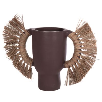 DECORATIVE TABLE VASE ALICA HM4668.07L TERRACOTA IN CHOCOLATE COLOR & GRASS--64x22x38Hcm.