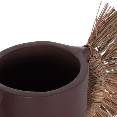 DECORATIVE TABLE VASE ALICA HM4668.07L TERRACOTA IN CHOCOLATE COLOR & GRASS--64x22x38Hcm.