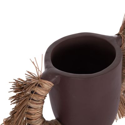 DECORATIVE TABLE VASE ALICA HM4668.07L TERRACOTA IN CHOCOLATE COLOR & GRASS--64x22x38Hcm.