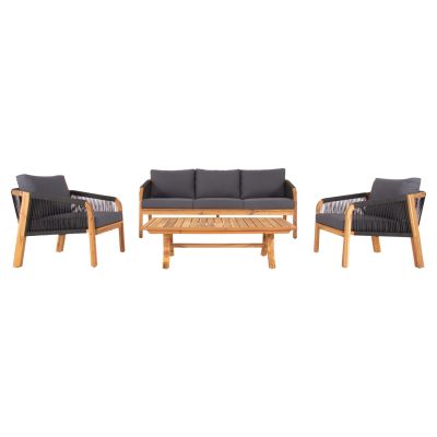 OUTDOOR LOUNGE SET 4PCS ROSSWELL HM6084.01 ACACIA WOOD-ROUND ROPE & CUSHIONS IN ANTHRACITE