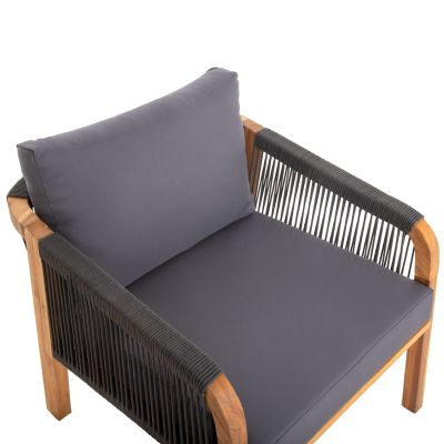 OUTDOOR LOUNGE SET 4PCS ROSSWELL HM6084.01 ACACIA WOOD-ROUND ROPE & CUSHIONS IN ANTHRACITE