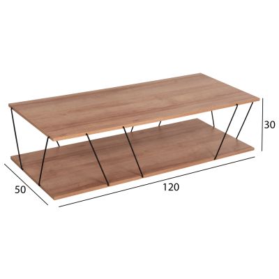 COFFEE TABLE TARS HM8927.11 NATURAL OAK MELAMINE-BLACK METAL RODS 120Χ50Χ30Hcm.