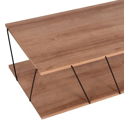 COFFEE TABLE TARS HM8927.11 NATURAL OAK MELAMINE-BLACK METAL RODS 120Χ50Χ30Hcm.