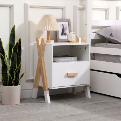 NIGHTSTAND PASCHAL HM2488.03 WHITE MELAMINE-PINE WOOD IN NATURAL COLOR 46x30x55Hcm.