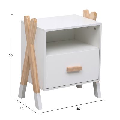 NIGHTSTAND PASCHAL HM2488.03 WHITE MELAMINE-PINE WOOD IN NATURAL COLOR 46x30x55Hcm.