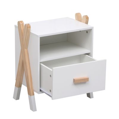 NIGHTSTAND PASCHAL HM2488.03 WHITE MELAMINE-PINE WOOD IN NATURAL COLOR 46x30x55Hcm.