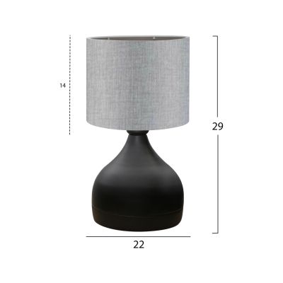 TABLE LAMP HM7593.03 BLACK METAL BODY GREY DRUM SHADE FABRIC Φ18,5x45Ηcm.