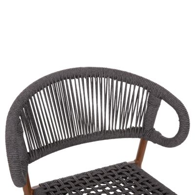 BAR STOOL MEDIUM HEIGHT EULO HM6087.01 ALUMINUM IN WALNUT-SYNTHETIC RATTAN IN GREY 60x60x99Hcm.