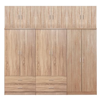 WARDROBE REINA HM21063.02 6-LEAF-4 DRAWERS-UPPER CABINET-MELAMINE IN SONAMA 240x43x241Hcm.