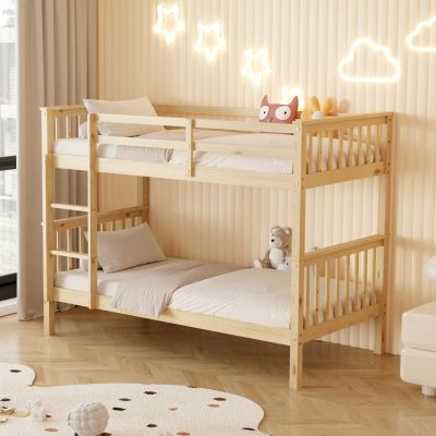BUNK BED FOR CHILDREN LANTAI HM682.01 PINE WOOD IN NATURAL-MATTRESSES 190x90cm