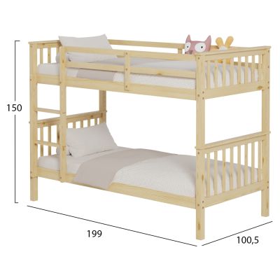 BUNK BED FOR CHILDREN LANTAI HM682.01 PINE WOOD IN NATURAL-MATTRESSES 190x90cm