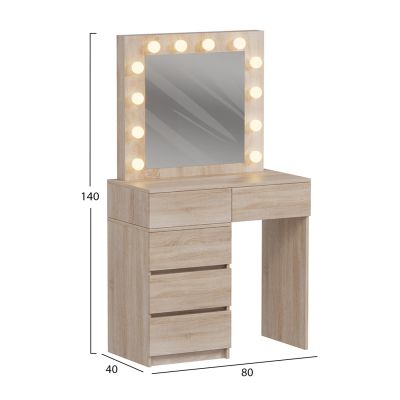 DRESSING TABLE WITH LED LIGHTS & DRAWERS BEYON HM2500.01 MELAMINE IN SONAMA 112.5x40.5x140Hcm.