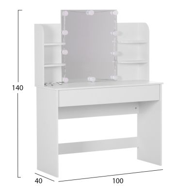 DRESSING TABLE WITH LED LIGHTS-SHELVES-DRAWERS LAURYN HM2502.03 WHITE COLOR 108x40x140Hcm.
