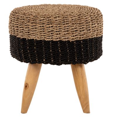 STOOL BEAM HM7827 TEAK WOOD AND SEAGRASS RUSH IN NATURAL & BLACK Φ43x45Hcm.