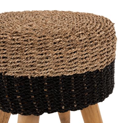 STOOL BEAM HM7827 TEAK WOOD AND SEAGRASS RUSH IN NATURAL & BLACK Φ43x45Hcm.