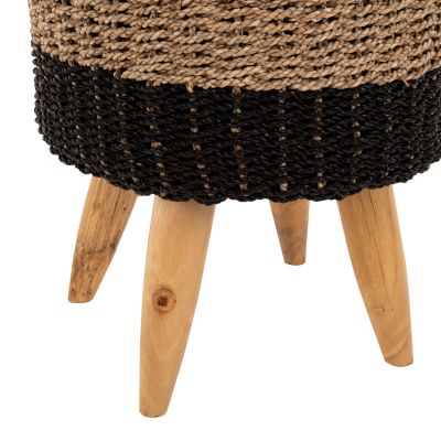 STOOL BEAM HM7827 TEAK WOOD AND SEAGRASS RUSH IN NATURAL & BLACK Φ43x45Hcm.