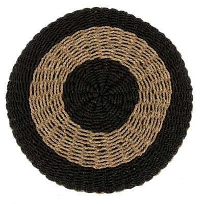 STOOL POUF SARONI HM7851.02 SEAGRASS IN NATURAL-BLACK COLOR Φ60x35Hcm.