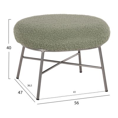 STOOL FOOTREST TRUDI HM8640.27 PISTACHIO GREEN BOUCLE FABRIC AND SILVER METAL BASE 56x47x40Hcm.