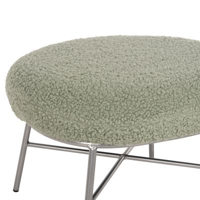 STOOL FOOTREST TRUDI HM8640.27 PISTACHIO GREEN BOUCLE FABRIC AND SILVER METAL BASE 56x47x40Hcm.