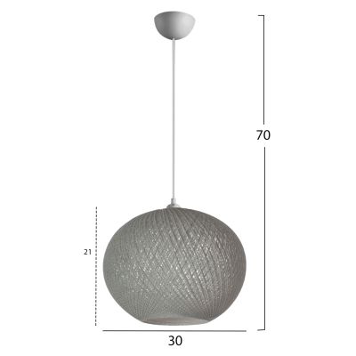 PENDANT CEILING LAMP HM7625.01 GREY SLIGHTLY OVAL-SHAPED SPHERE, KNITTED ROPE, INDOORS