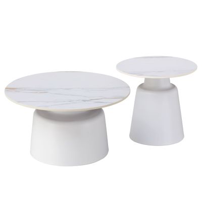 COFFEE TABLES RINKON HM18263.04 CERAMIC TOPS- WHITE&GOLD MARBLE LOOK Φ50cm & Φ70cm