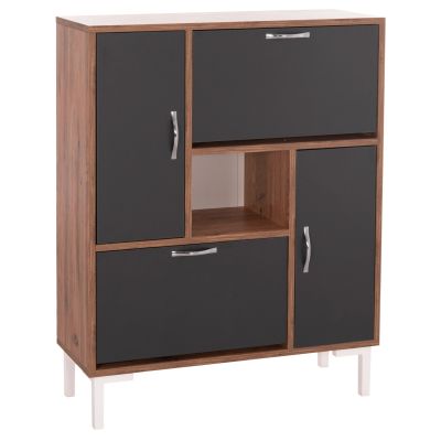 SHOE CABINET MEDY HM18187.02 MELAMINE IN ANTHRACITE & NATURAL-BLACK LEGS 85x30x108.5Hcm.