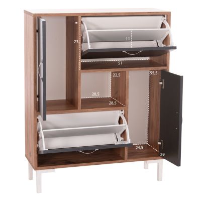 SHOE CABINET MEDY HM18187.02 MELAMINE IN ANTHRACITE & NATURAL-BLACK LEGS 85x30x108.5Hcm.