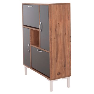 SHOE CABINET MEDY HM18187.02 MELAMINE IN ANTHRACITE & NATURAL-BLACK LEGS 85x30x108.5Hcm.