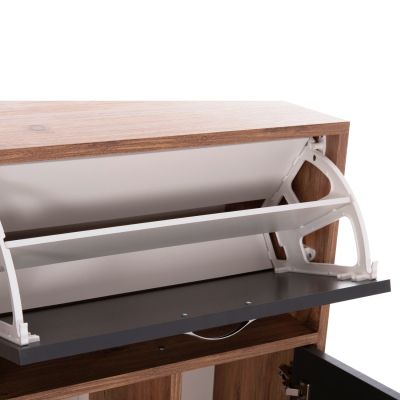 SHOE CABINET MEDY HM18187.02 MELAMINE IN ANTHRACITE & NATURAL-BLACK LEGS 85x30x108.5Hcm.