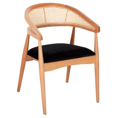 DINING ARMCHAIR KOMODUS HM18012.02 BEECH WOOD-WICKER RATTAN-PU SEAT IN BLACK 55x49x80Hcm.