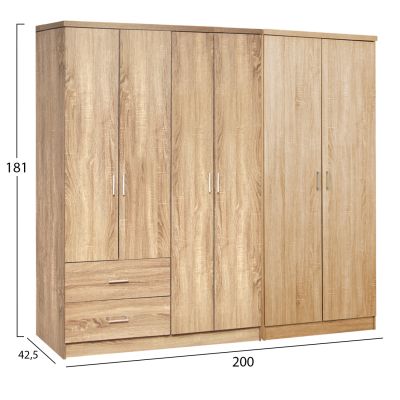 WARDROBE 6-LEAF BLAKELY HM21235.02 MELAMINE IN SONAMA COLOR 201x43x181Hcm.