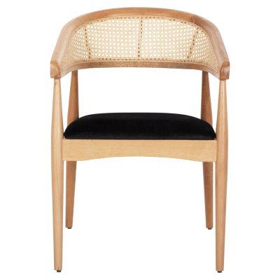 DINING ARMCHAIR KOMODUS HM18012.02 BEECH WOOD-WICKER RATTAN-PU SEAT IN BLACK 55x49x80Hcm.