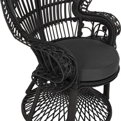 ARMCHAIR ROYAL PEACOCK HM9342.03 RATTAN IN BLACK- CUSHION BLACK 114x72x150Hcm.