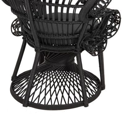 ARMCHAIR ROYAL PEACOCK HM9342.03 RATTAN IN BLACK- CUSHION BLACK 114x72x150Hcm.