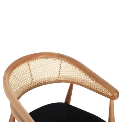 DINING ARMCHAIR KOMODUS HM18012.02 BEECH WOOD-WICKER RATTAN-PU SEAT IN BLACK 55x49x80Hcm.