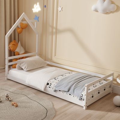 BED FOR KIDS HOUSER HM676.03 t.MONTESSORI SOLID PINE WOOD IN WHITE- 190x90cm.