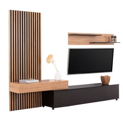 TV FURNITURE COMBO DORT HM18076.02 MELAMINE IN SONAMA-BLACK 249.5x42.2x199.5Hcm.