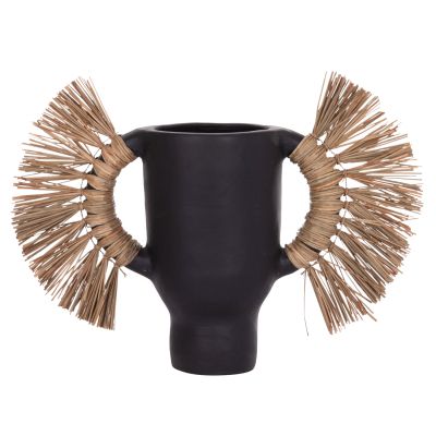 DECORATIVE TABLE VASE ALICA HM4668.01S TERRACOTA IN BLACK COLOR & GRASS--55x19x34Hcm.