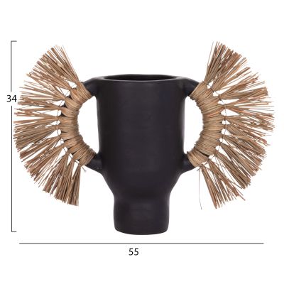DECORATIVE TABLE VASE ALICA HM4668.01S TERRACOTA IN BLACK COLOR & GRASS--55x19x34Hcm.